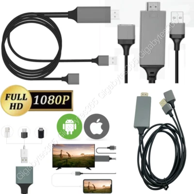 3FT 1080P HDMI Mirroring Cable Phone to TV HDTV Charger for iPhone iPad Samsung - Image 1 of 4