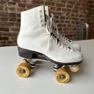 Vintage weiße Leder Rollschuhe Oberhamer Stiefel sicherer Griff Super X 5 US 9 schmal - Bild 1 von 16