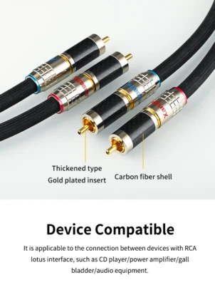 Pair 6N Pure Silver Core Carbon Fiber RCA Hifi Audio Cable Amplifier CD Player - Image 1 of 4