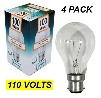 4 x 110V Incandescent Light Globes 100W Bayonet B22 BC GLS Clear - US Voltage - Image 1 of 4