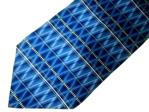 Vtg Murano Mens Necktie Tie Blue Olive Green Geometric Silk Wide 57" - Picture 1 of 4