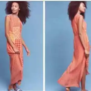 Anthropologie Tanvia Kedia Sol Patchwork Boho Maxikleid orange Größe XSmall - Bild 1 von 13