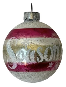 Temporadas Saludos Navidad Adorno EE. UU. Mica Antigua Bola de Vidrio Raro Rosa Blanco - Imagen 1 de 11