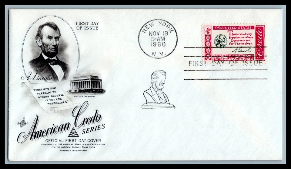 US FDC  # 1143 4c Credo, Abe Lincoln  ArtCraft  1960, 9k341 - Image 1 of 1