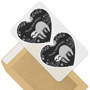 2 x Heart Stickers 7.5 cm - BW - Lazy Sloth Follow Your Dreams #35919 - Afbeelding 1 van 9