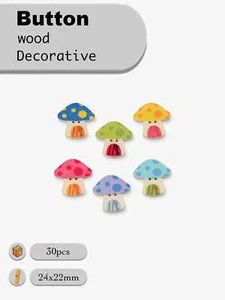 30pcs Cartoon Mushroom Wooden Buttons for scrapbook sewing handmade crafts 24mm - Picture 1 of 4