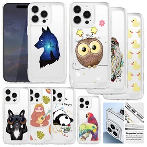 Animal Cartoon Clear Case For iPhone 16 Pro 15 14 Pro Max 13 12 Shockproof Cover - Picture 1 of 55