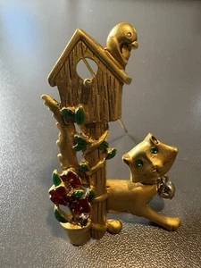 Vintage Danecraft Vogelhaus Kätzchen Brosche Anstecknadel (1980er) florale Designs 2" 0066 - Bild 1 von 12