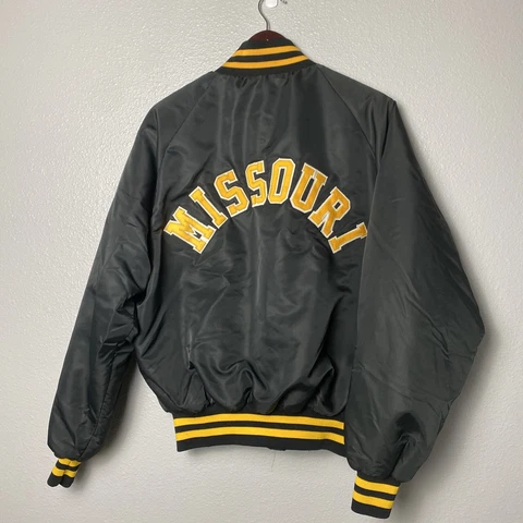 Vintage 80s University of Missouri Mizzou Satin Bomber Jacket Black Size XL Cover