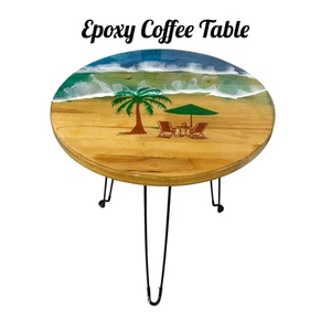 Solid Wood Epoxy Resin Coffee Table - Handmade Ocean Wave Art Tabletop - Picture 1 of 3
