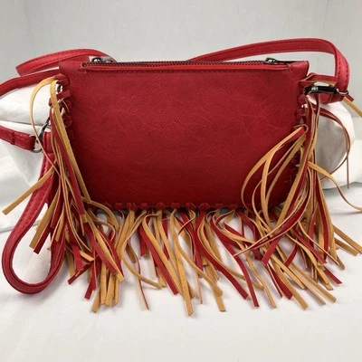 Retro Fringe Vegan Leather Red Crossbody/Clutch/Wristlet Purse 70's Fashion - Image 1 of 4