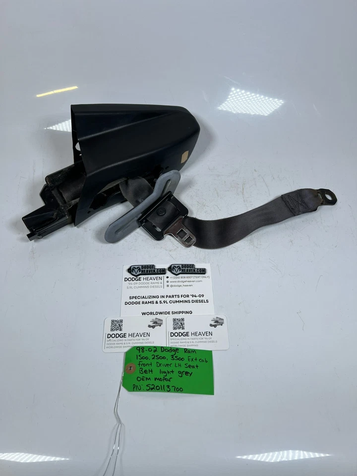 Cinturón de seguridad delantero izquierdo gris claro para Dodge Ram 1500-3500 1998-2002 OEM cabina extendida Foto 1 de 4