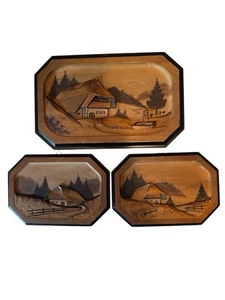 Vintage 3 Stück Schwarzwälder Schwarzwalder 3D handgeschnitzt Wandbehang - Bild 1 von 5