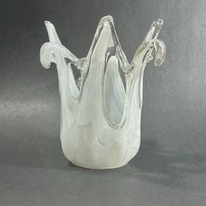 Vintage MCM Murano Style White Gold Abstract Glitter Art Glass Stretch Decor 6" - Picture 1 of 14