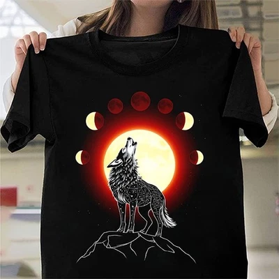 Camiseta Estampado Wild MOON FASE WOLF AULLIDO Idea de Regalo Camiseta Top Estrella Celestial Lunar Foto 1 de 4