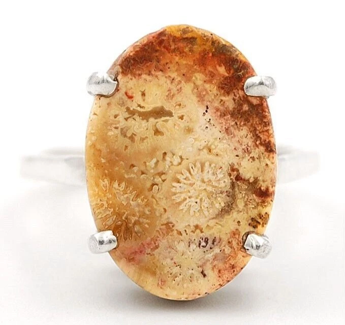Anillo de plata esterlina genuina sólida de coral fósil natural 925 talla 6,5 @13-2 Foto 1 de 1
