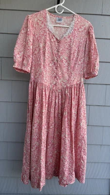 Vintage Laura Ashley Pink Floral Cotton Dress UK16 US14 Made in Great Britain - Image 1 of 4
