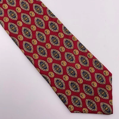 Corbata de seda Ashford & Brooks London para hombre clásica patrón geométrico rojo azul dorado Foto 1 de 4