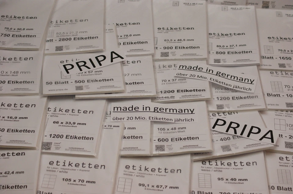 Klebe-Etiketten FORMATWAHL DIN A4 70g/m² weiß PRIPA Tinte/Laser/Copy auf 210x297