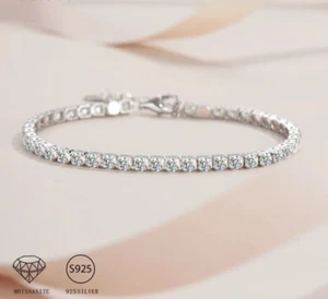 4.4CT Moissanite Tennis Bracelet 925 Sterling Silver Women’s Jewelry FRY102 - Foto 1 di 6