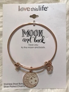 Love This Life Edelstahl verstellbares Bettelarmband "MOND und Rücken" Neu mit Etikett - Bild 1 von 9