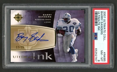 2007 Ultimate Collection Barry Sanders Ink AUTO 12/25 PSA 8 NM-MT HOF - Image 1 of 2