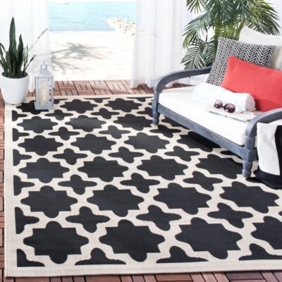 SAFAVIEH Indoor Outdoor CY6913-266 Courtyard Black / Beige Rug - Image 1 of 4