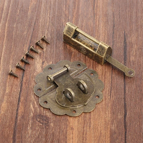 Chinese Style Padlock & Hasp Catch Latch Dollhouse Chest Jewelry Box Hardware Cover