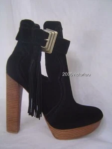 New Boutique 9 NINE WEST Black REAL Suede Fullon Ankle Boots sz 8.5 Shoes Heels - Picture 1 of 1