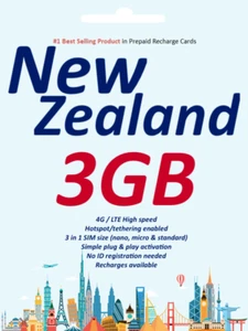 New Zealand Travel - 10 days 3GB One.NZ Prepaid data SIM card 4G/LTE - Picture 1 of 4