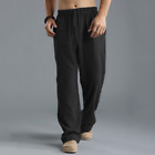 Mens Cotton Linen Pants Drawstring Loose Baggy Elasticated Beach Lounge Trousers