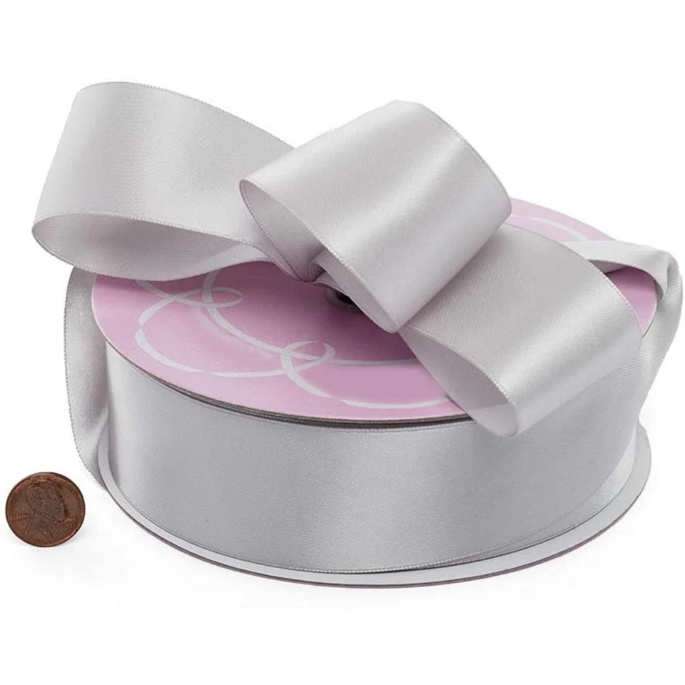 1.5" Wide Silver Double Faced Satin Ribbon - 50 Yards (Not Wired) (490799) - Image 1 of 1