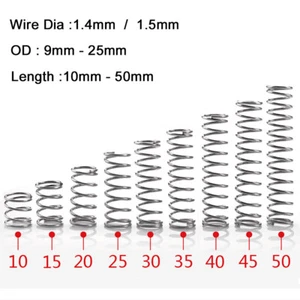 10Pcs 304 Stainless Steel Spring Wire Dia 1.4/1.5mm Compression Spring OD 9-25mm - Picture 1 of 4