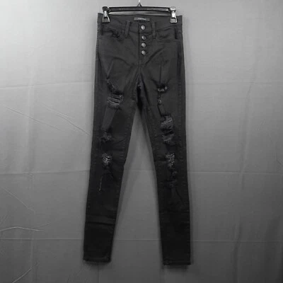Flying Monkey Womens Jeans 26 Black Distressed Grunge Button Fly Edgy Indie - Image 1 of 4