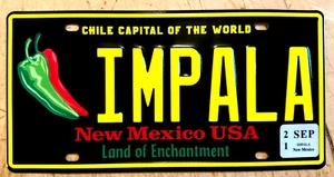 AWARD WINNING GRAPHIC VANITY CHILE LICENSE PLATE " IMPALA " CHEVY CHEVROLET - Picture 1 of 1