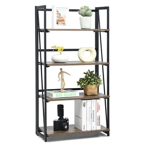 Costway Folding 4-Tier Bookshelf No-Assembly Industrial Bookcase Display Shelves - Picture 1 of 8