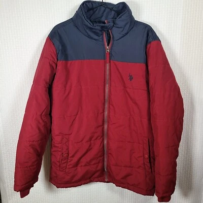 U.S. Polo Assn. Men's Classic Puffer Jacket Size Large Red & Blue Coat Full Zip - Image 1 of 4