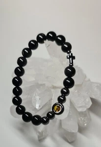 Pulsera de obsidiana arco iris natural con ámbar báltico y hematita - Imagen 1 de 22