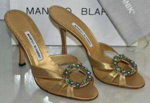 Nuevo Manolo Blahnik Bieta Sandalias Oro Bronce Cristales Enjoyado Zapatos 39.5 - Imagen 1 de 11