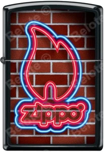Zippo Neon Flame Sign Logo Brick Wall Black Matte Windproof Lighter NEW - Picture 1 of 1