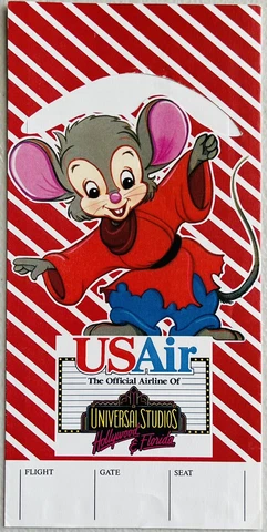 USAir Airlines Ticket Jacket v8 - Universal Studios - An American Tail - Unused Cover