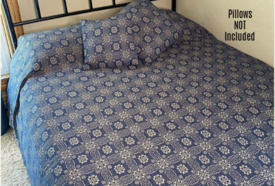 New Primitive Colonial NAVY BLUE LOVER'S KNOT QUEEN COVERLET Bedspread Cover - Image 1 of 3