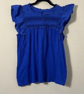 LOFT Eyelet Ruffle Trim Mixed Media Top Size Small - Picture 1 of 7