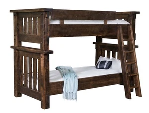 Amish Rustic Shaker Twin Bunk Beds Rough Sawn Solid Wood USA Boys Bedroom - Picture 1 of 1