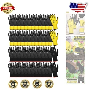 48 Pairs Rubber Coated Gardening Gloves - Safety Work Gloves for Men & Women - Picture 1 of 9