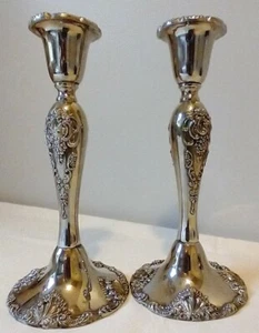 GODINGER SILVERPLATE 20th CENTURY BAROQUE 8" CANDLE HOLDER PAIR - Picture 1 of 6