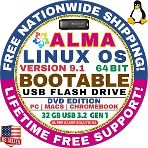 AlmaLinux 9.1 USB Flash Drive | DVD EDITION | AMD64 for MAC, PC Alma Linux - Picture 1 of 3