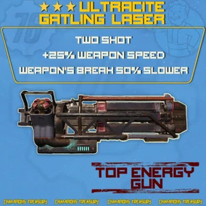 FALLOUT 76 PC TWO SHOT +25% WAFFENGESCHWINDIGKEIT +50 HALTBARKEIT ULTRACITE GATLING LASER - Bild 1 von 1