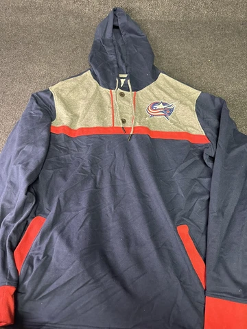 Men's Fanatics NHL Columbus Blue Jackets Logo Hoodie Button Drawstring Size XL Cover
