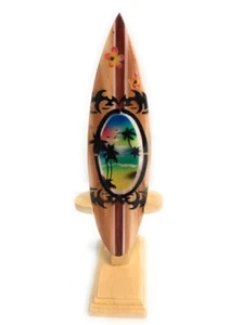 Surfboard w/ Stand Palms & Plumeria Design 6" - Trophy | #lea01f15 - Picture 1 of 1